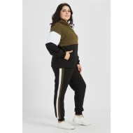 Women Khaki Garnished Hooded Zippered Tracksuit Set