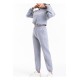 Women Gray Hooded High Waist Fleece Fabric Tracksuit Set