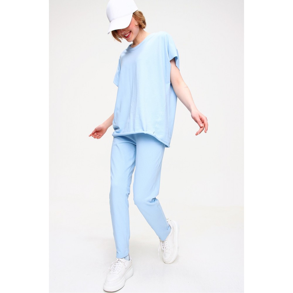 Women Aviator Blue Crew Neck Tracksuit