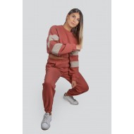 Pomegranate Flower Sleeve Striped Crop Top Jogger Bottom Sweat Suit