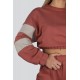 Pomegranate Flower Sleeve Striped Crop Top Jogger Bottom Sweat Suit