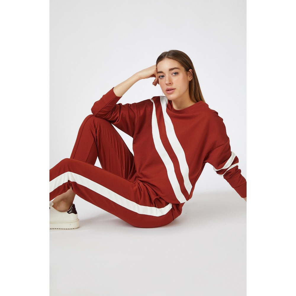 Women’s Marron Tracksuit White Stripe Detailed Set