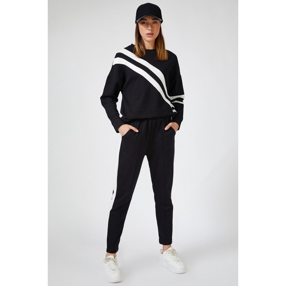 Women’s Black Tracksuit White Stripe Detailed Set