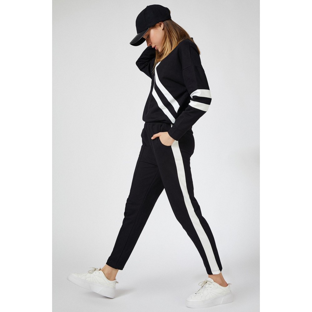 Women’s Black Tracksuit White Stripe Detailed Set