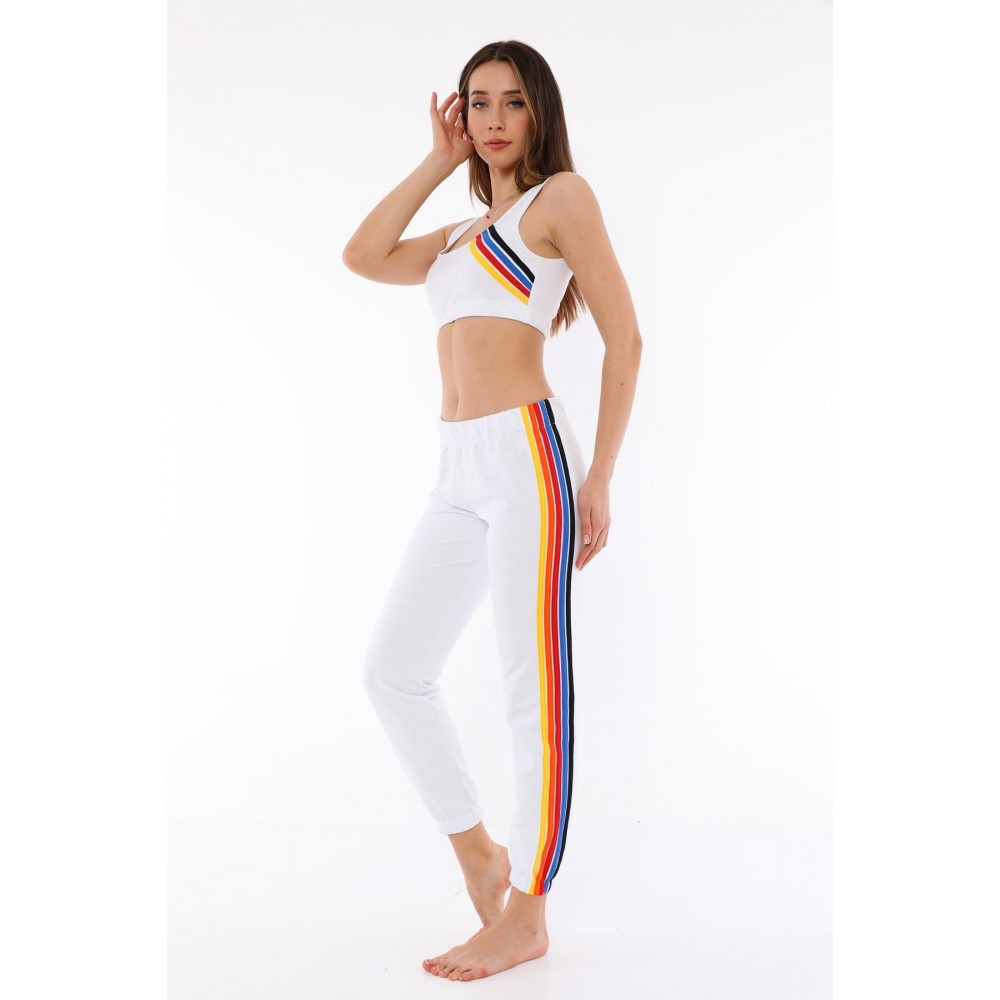 Women’s White Stripe Detailed Jogger Sweatpants